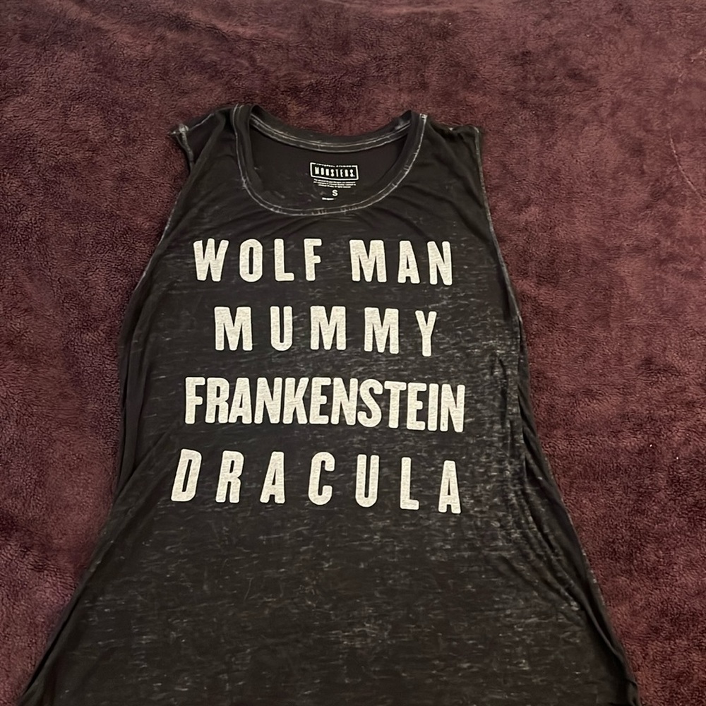 Size small, extremely sheer, tank top, Universal Studios monsters.